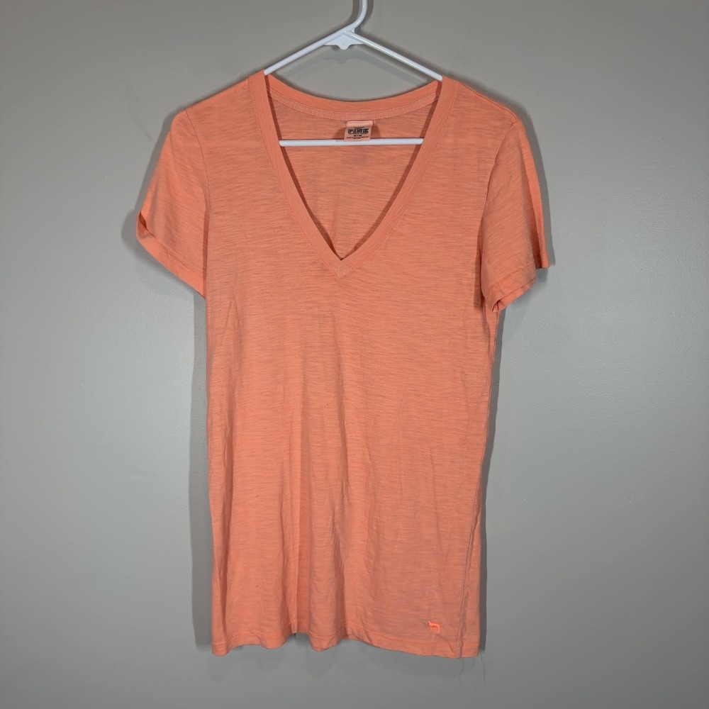 Victoria's Secret PINK V-Neck T-Shirt Coral Women's Size Medium M 2012 Top